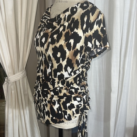 Michael Kors animal print Cowl Neck Blouse Cinched Ruched Side Tie shirt Small​ - Picture 5 of 12